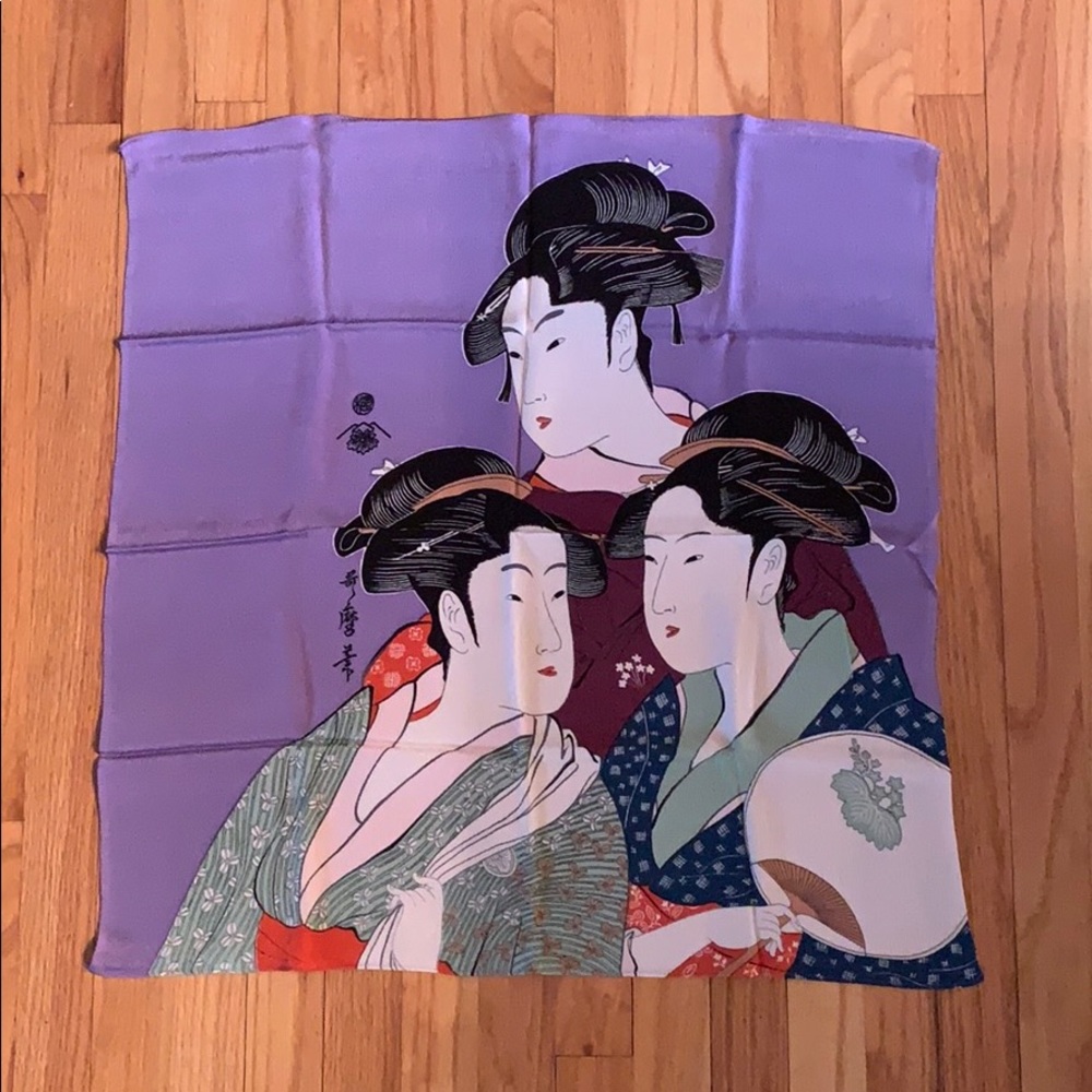 Vintage 100% Silk Japanese Print Scarf